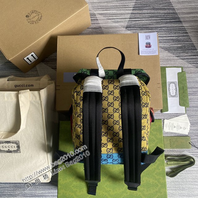 Gucci新款雙肩包 古馳Multicolor系列彩色帆布多功能背包 Gucci經典GG鑽石菱格紋圖案男士雙肩包 658783  ydg3230